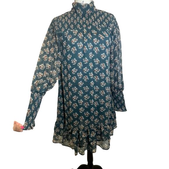 WALTER BAKER MINI DRESS MESSY MOCK FLORAL GREEN RUCHED CUFFS SZ S RUFFLES PREPPY - Picture 14 of 16